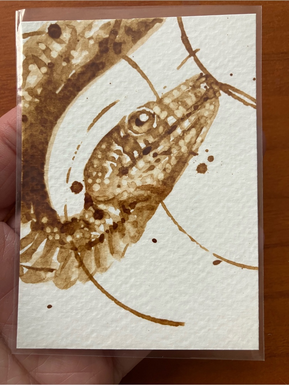 Aceo original coffee snake painting atc reptile gift art collectible Artettina